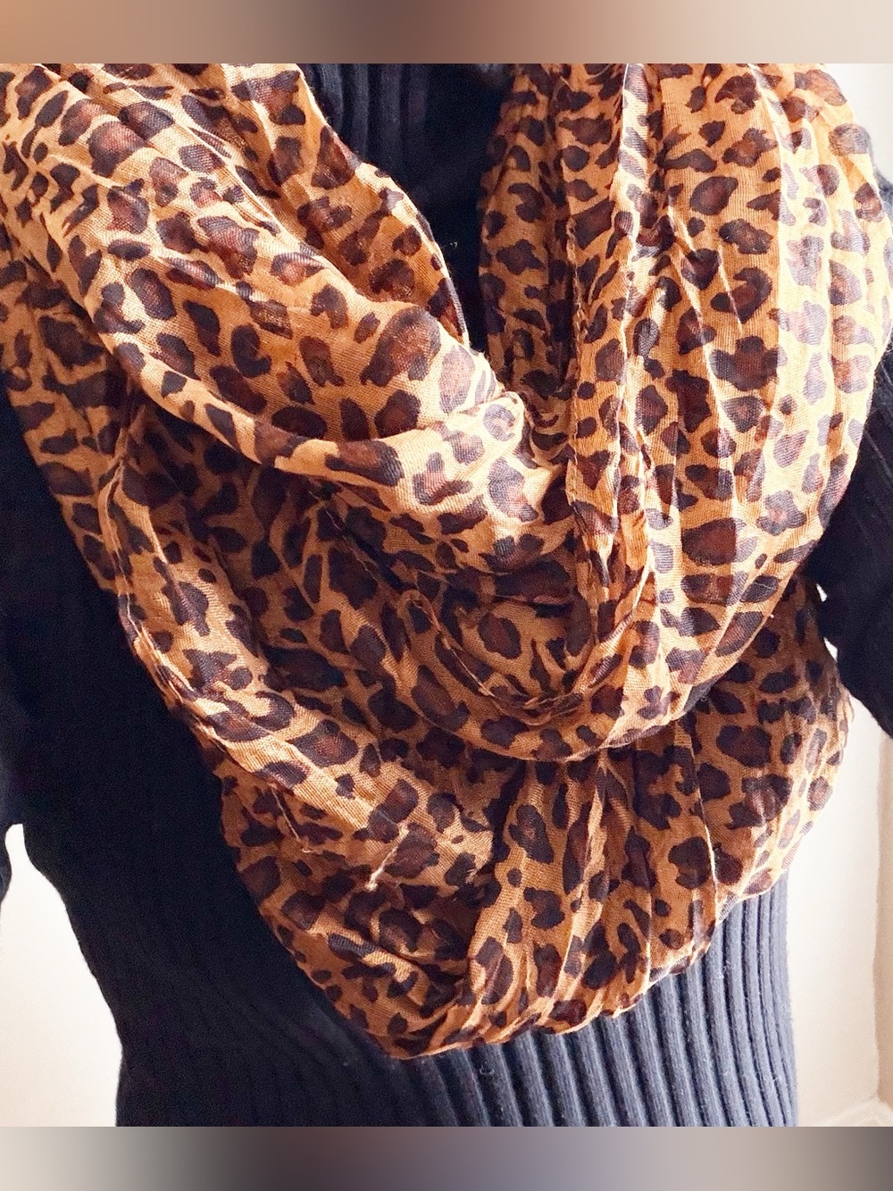 Large, Voluminous Leopard Print Infinity Scarf - Multiple Brown Shades